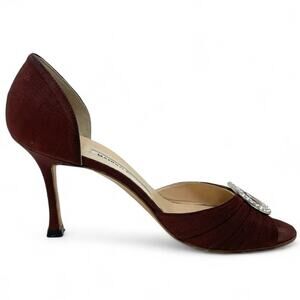 Manolo Blahnik Sedaraby D'Orsay Crystal Embellished Satin Heel Pumps EU 37